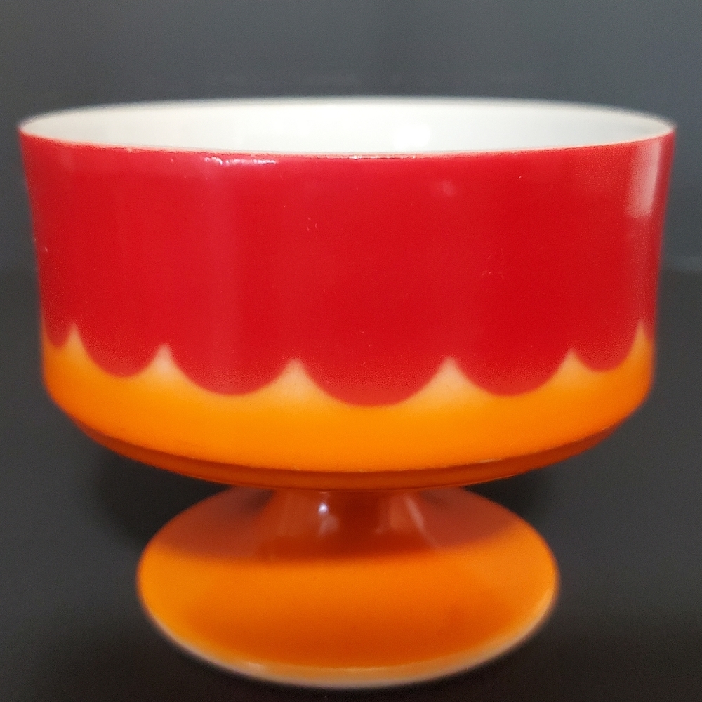 Vintage red and orange pedestal desert or custard cup from Japan (Mid century)